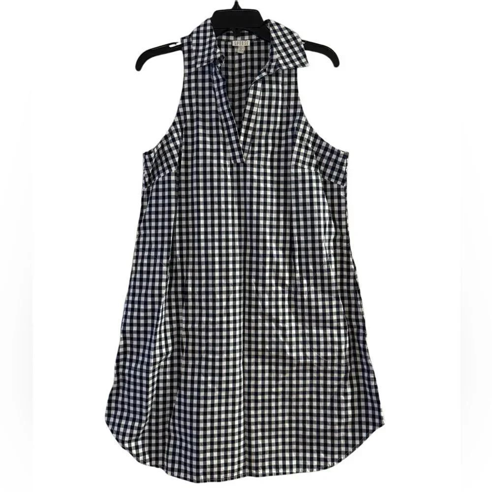 Spense Women's Collared Sleeveless V Neck Button Back Dress Blue & White Size 10